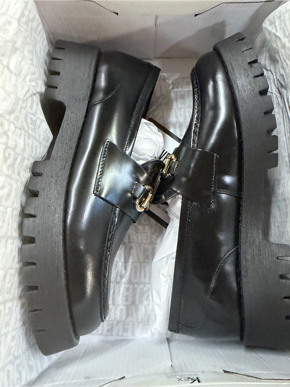Chunky Leather Loafers with Gold Accent